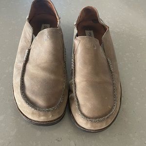Brown Okukai Moloa slip ons.